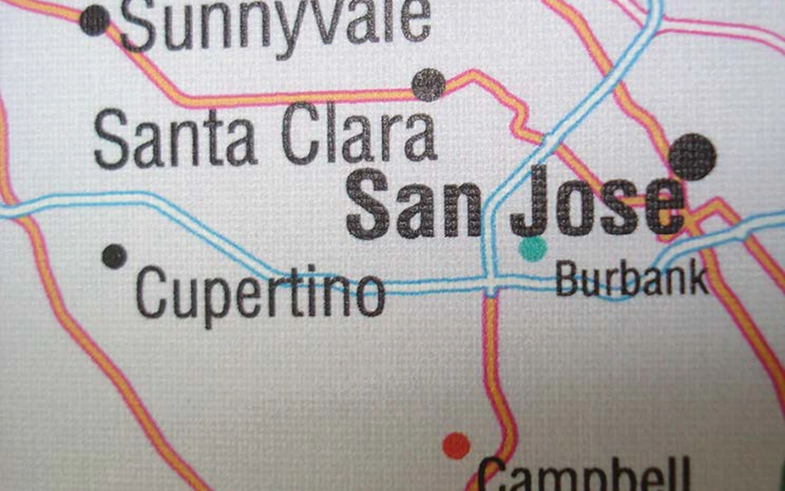 Close-up of the woven fabric surface of a ReSticker map