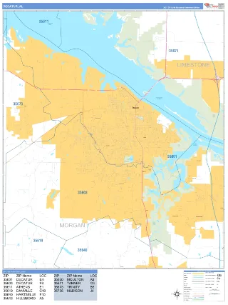 Decatur, AL Business Reference style ZIP Code wall map