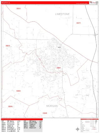 Decatur, AL RedLine style ZIP Code wall map