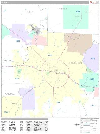 Dothan, AL Classic style ZIP Code wall map
