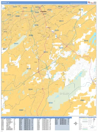 Hoover, AL Business Reference style ZIP Code wall map