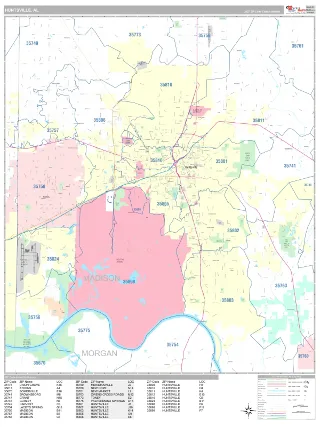 Huntsville, AL Classic style ZIP Code wall map