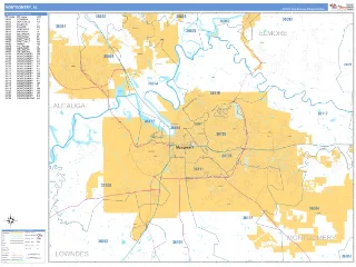 Montgomery, AL Business Reference style ZIP Code wall map