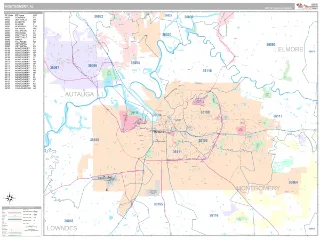 Montgomery, AL Classic style ZIP Code wall map
