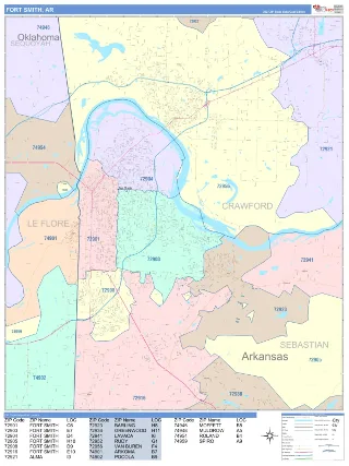 Fort Smith, AR ColorCast style ZIP Code wall map