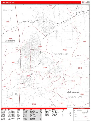 Fort Smith, AR RedLine style ZIP Code wall map