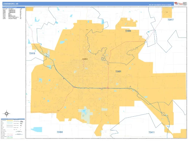 Jonesboro, AR ZIP Code Wall Map, Business Reference style