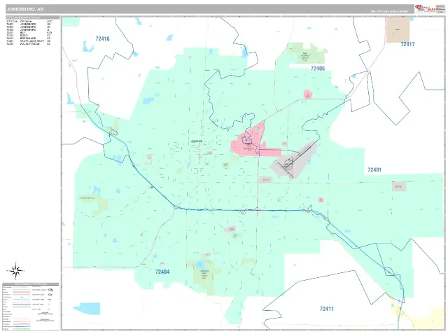 Jonesboro, AR ZIP Code Wall Map, Classic style