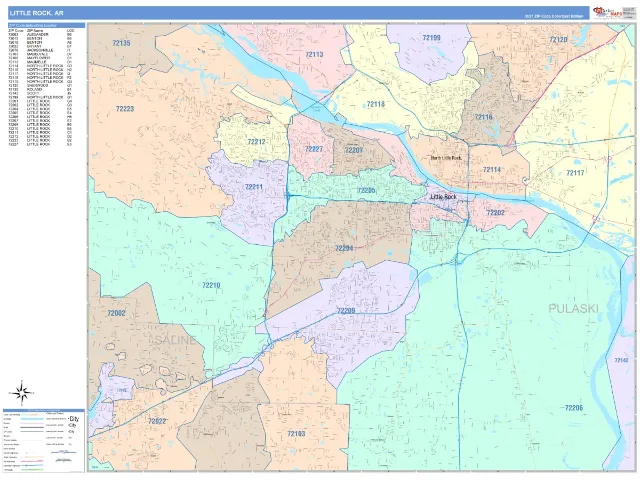 Little Rock, AR ZIP Code Wall Map, ColorCast style