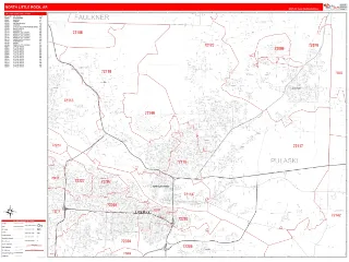 North Little Rock, AR RedLine style ZIP Code wall map