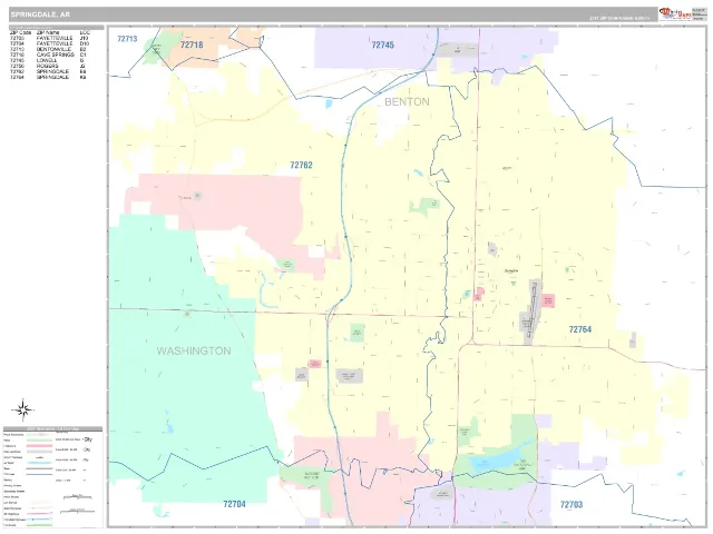 Springdale, AR ZIP Code Wall Map, Classic style