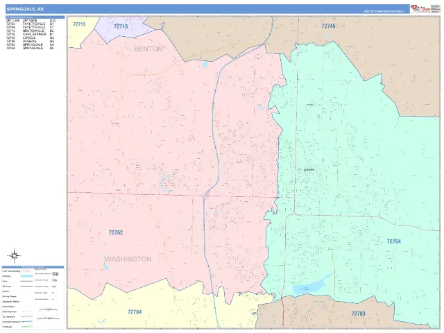 Springdale, AR ZIP Code Wall Map, ColorCast style