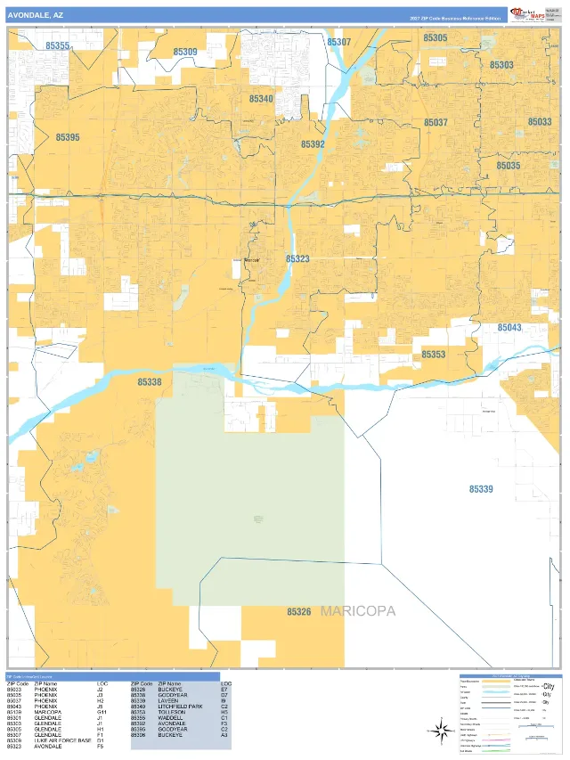 Avondale, AZ ZIP Code Wall Map, Business Reference style