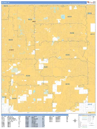 Gilbert, AZ Business Reference style ZIP Code wall map