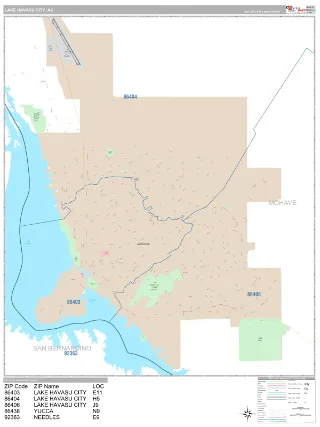 Lake Havasu City, AZ Classic style ZIP Code wall map
