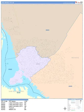 Lake Havasu City, AZ ColorCast style ZIP Code wall map