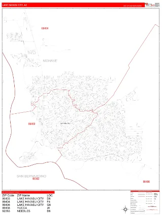 Lake Havasu City, AZ RedLine style ZIP Code wall map