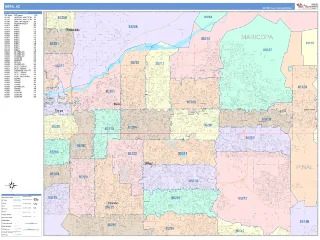 Mesa, AZ ColorCast style ZIP Code wall map