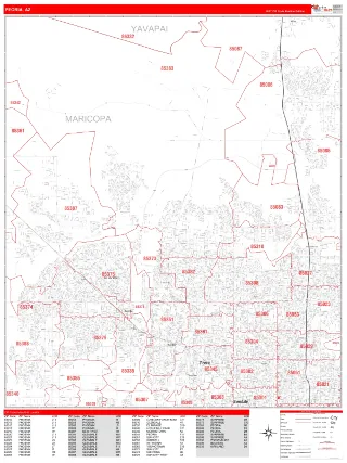 Peoria, AZ RedLine style ZIP Code wall map