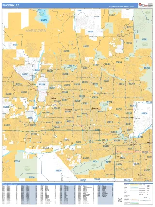 Phoenix, AZ Business Reference style ZIP Code wall map