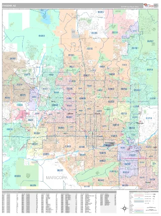Phoenix, AZ Classic style ZIP Code wall map