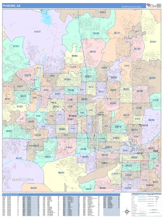Phoenix, AZ ColorCast style ZIP Code wall map