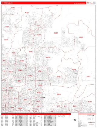 Scottsdale, AZ RedLine style ZIP Code wall map