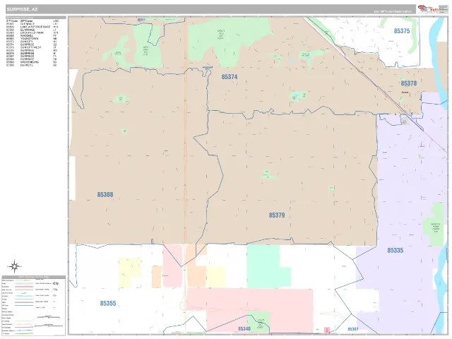 Surprise, AZ ZIP Code Wall Map, Classic style