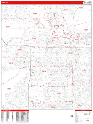 Tempe, AZ RedLine style ZIP Code wall map