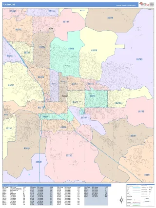 Tucson, AZ ColorCast style ZIP Code wall map