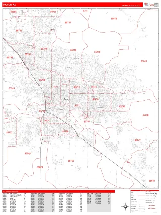 Tucson, AZ RedLine style ZIP Code wall map