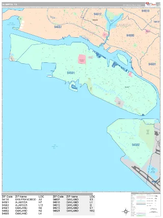 Alameda, CA Classic style ZIP Code wall map