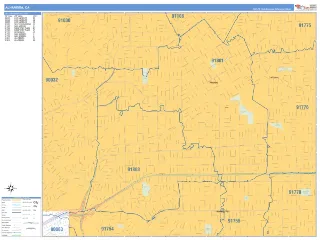 Alhambra, CA Business Reference style ZIP Code wall map