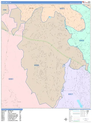Aliso Viejo, CA ColorCast style ZIP Code wall map