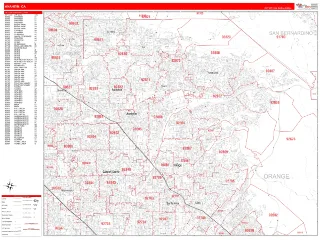 Anaheim, CA RedLine style ZIP Code wall map