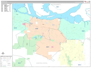 Antioch, CA Classic style ZIP Code wall map