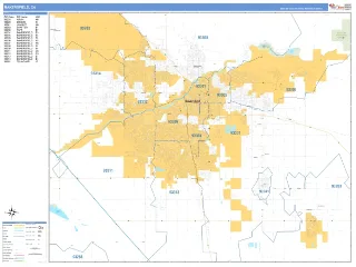 Bakersfield, CA Business Reference style ZIP Code wall map