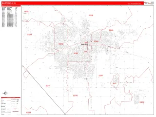 Bakersfield, CA RedLine style ZIP Code wall map