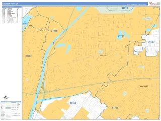 Baldwin Park, CA Business Reference style ZIP Code wall map