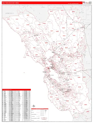 Bay Area, CA RedLine style ZIP Code wall map