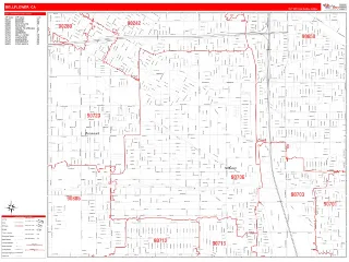 Bellflower, CA RedLine style ZIP Code wall map