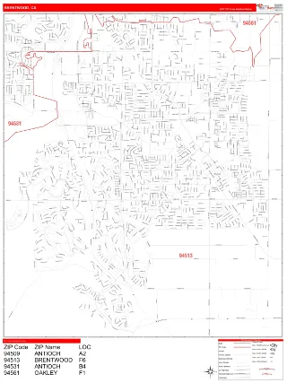 Brentwood, CA RedLine style ZIP Code wall map