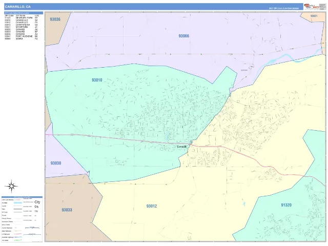 Camarillo, CA ZIP Code Wall Map, ColorCast style