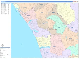 Carlsbad, CA ColorCast style ZIP Code wall map