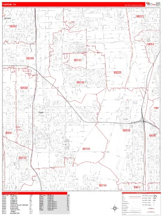 Carson, CA RedLine style ZIP Code wall map