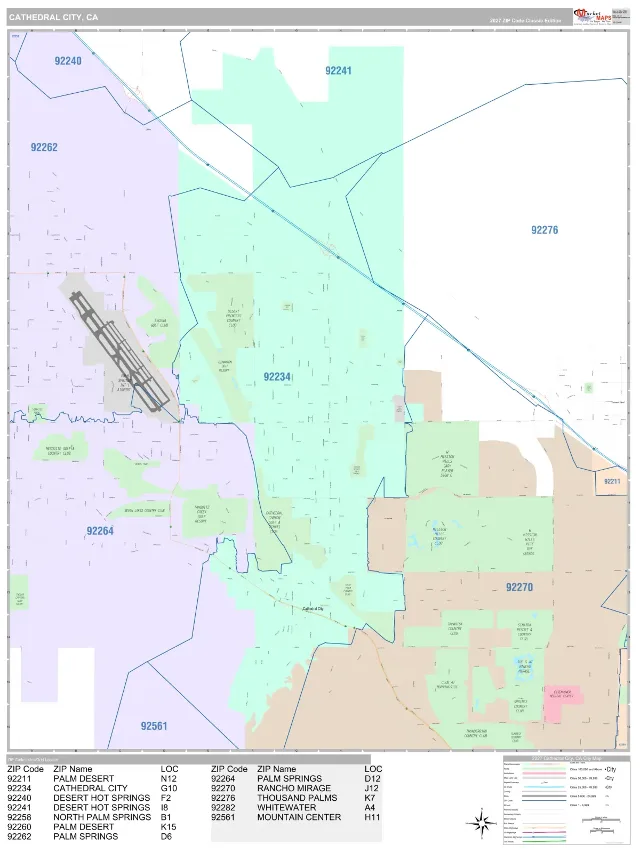 Cathedral City, CA ZIP Code Wall Map, Classic style