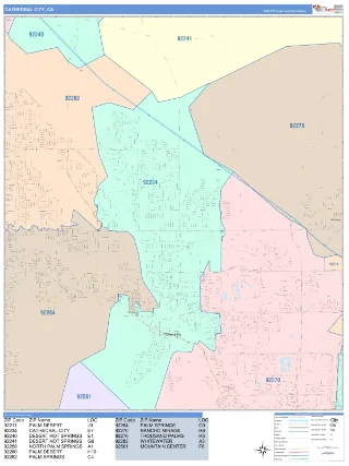 Cathedral City, CA ColorCast style ZIP Code wall map