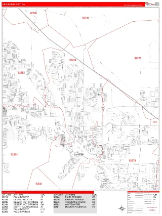 Cathedral City, CA RedLine style ZIP Code wall map