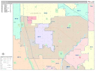 Cerritos, CA Classic style ZIP Code wall map