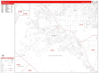 Chino Hills, CA RedLine style ZIP Code wall map